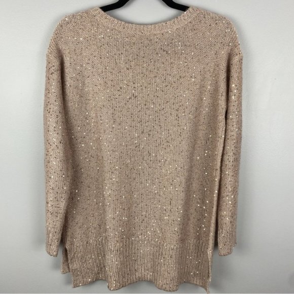 NYDJ Sequin Oversized Ntral Sweater XS Cream Pink Cameo - Picture 7 of 13